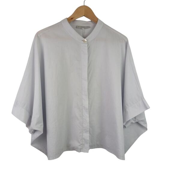 Bryn Walker SZ L 100% Cotton Short Sleeve Poncho Style Button Up Shirt LT Gray - Picture 2 of 4